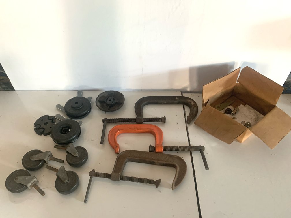 Armstrong C-Clamps, Stem Casters, and Workshop Hardware Lot