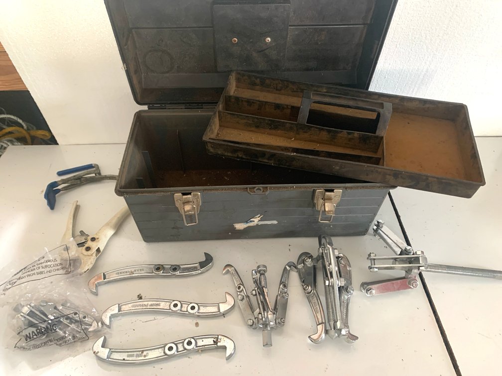 Toolbox with Gear Puller Sets, Pipe Cutter, and Clamp Tool