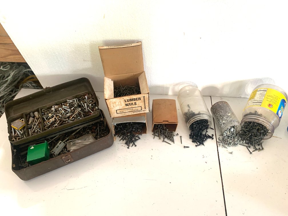 Cantilever Metal Toolbox with Hardware, Nails, and Screws