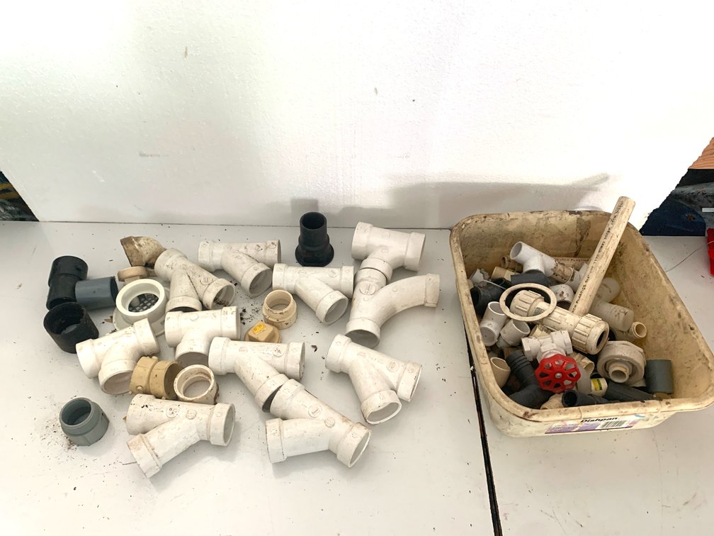 PVC Plumbing Fittings, Pipe Segments, Valve, and Basin