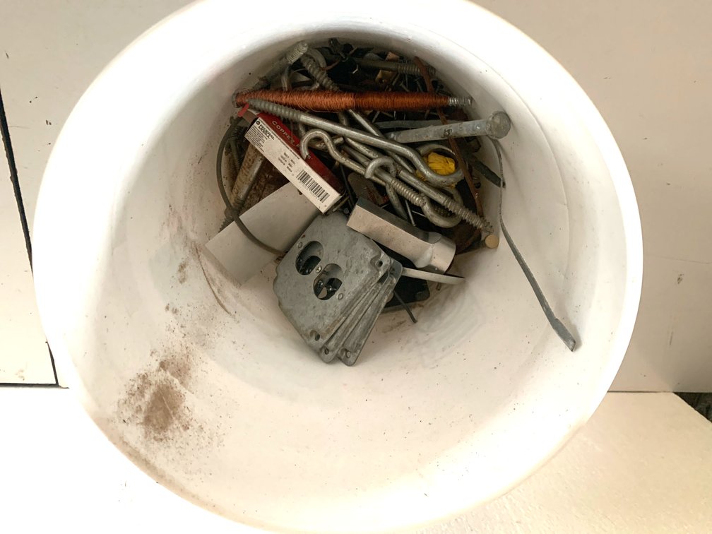 Hardware, Fasteners, Electrical Plates, and More in Plastic Pail
