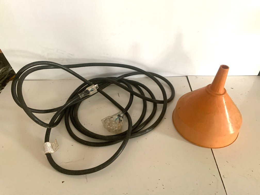 Heavy-Duty Extension Cord with Triple-Tap and Orange Plastic Funnel