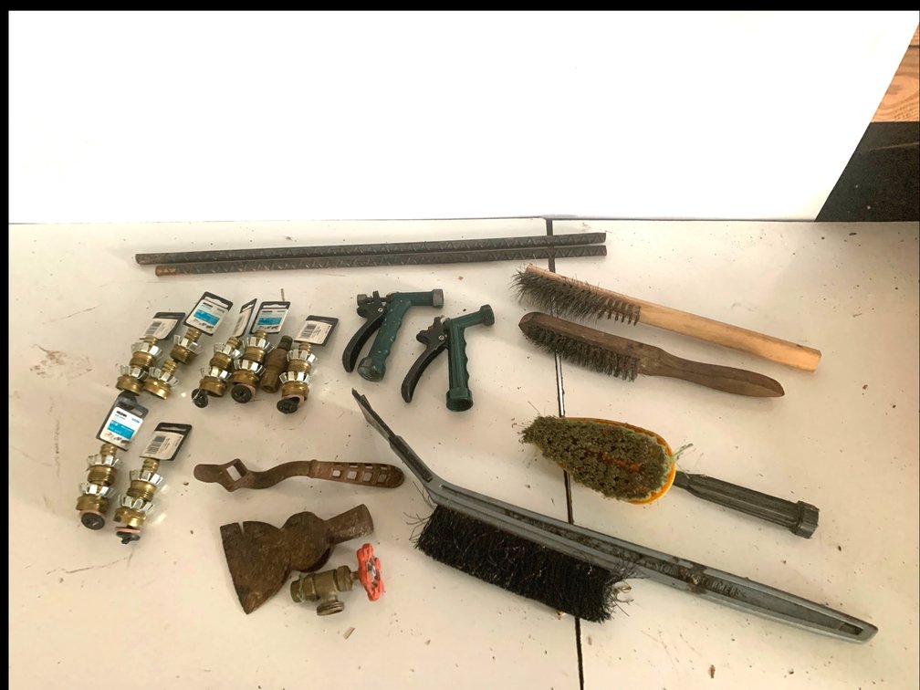 Hose Fittings, Spray Nozzles, Utility Brushes, Rebar, and Hand Tools
