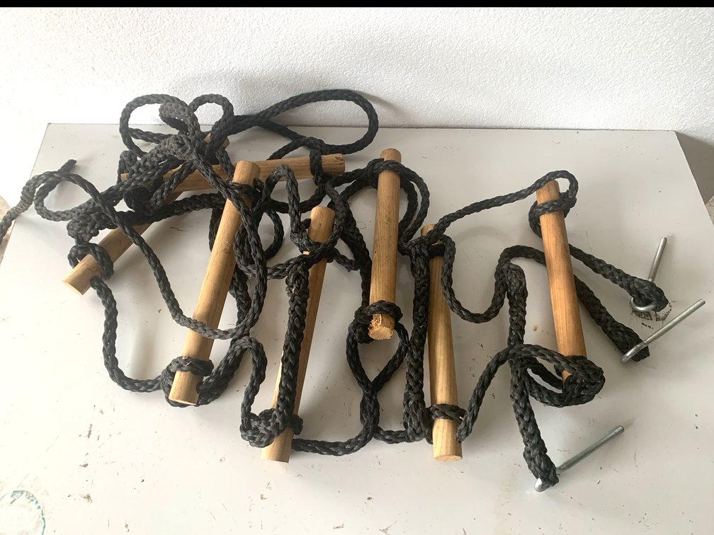 Wooden Rung Rope Ladder with Eye Bolts