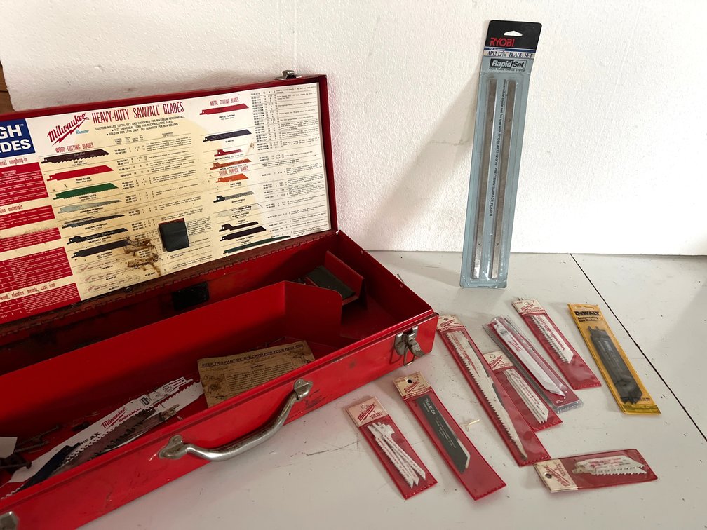 Metal Tool Case, Reciprocating Saw Blades, and Planer Blades