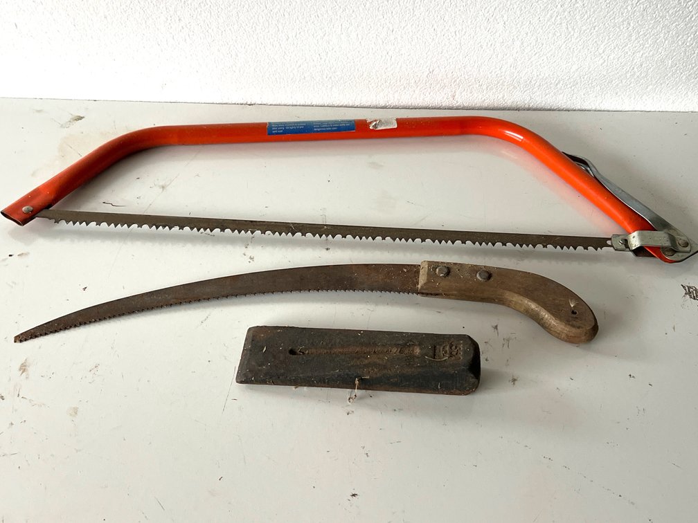 Bow Saw, Curved Pruning Saw, and Splitting Wedge