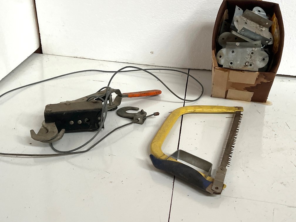 Ratchet Cable Puller, Bow Saw, and Galvanized Brackets