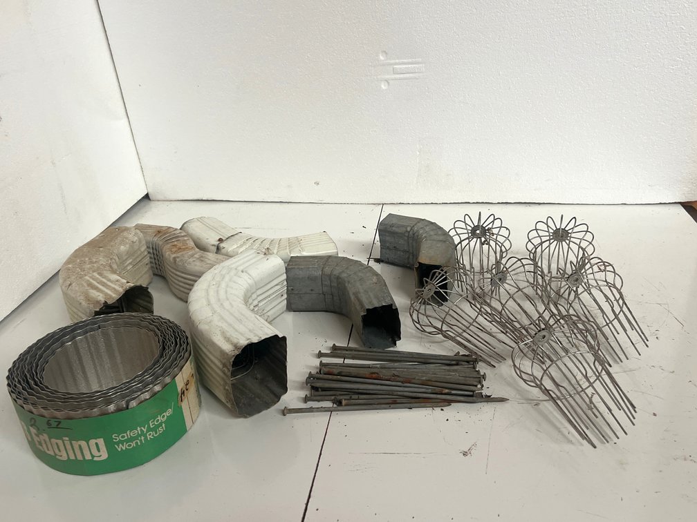 Gutter Downspout Elbows, Aluminum Grass Edging, and Spikes