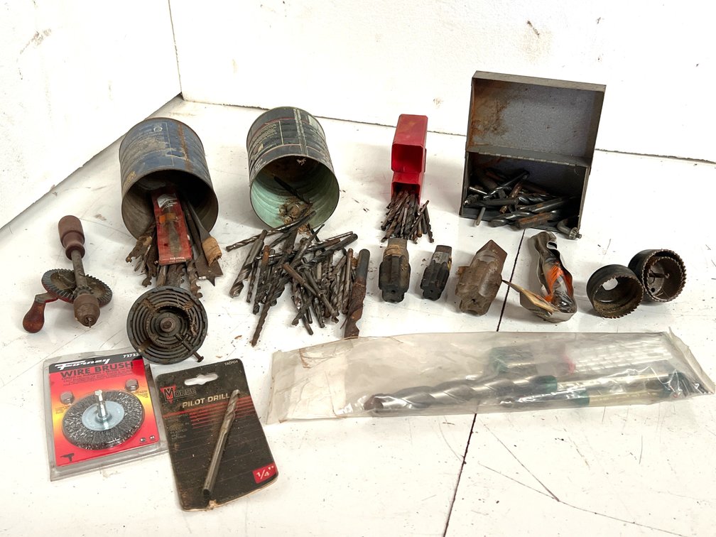 Drill Bits, Hand-Crank Drill, Hole Saws, Taps, and Tooling