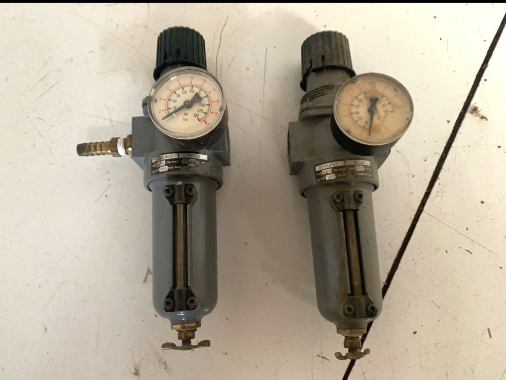Two DeVilbiss AC220 Air Filter Regulators with Pressure Gauges