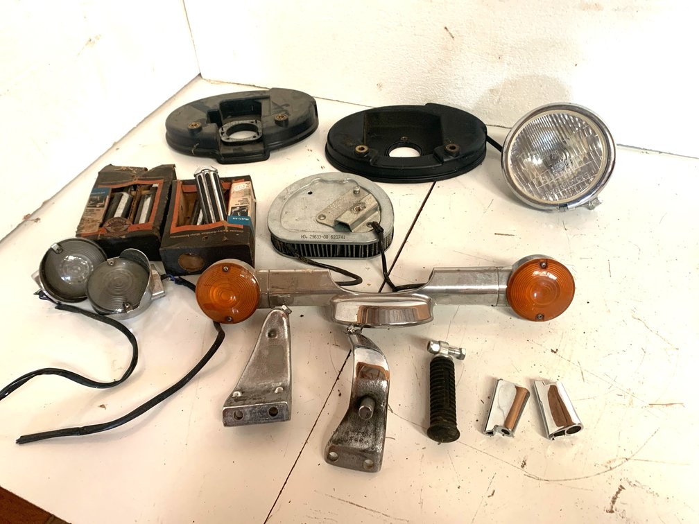 Motorcycle Lighting, Footpegs, and Mounting Hardware