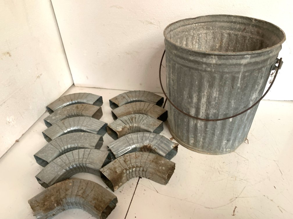 Galvanized Metal Bucket and Rectangular Downspout Elbows (12 Pieces)