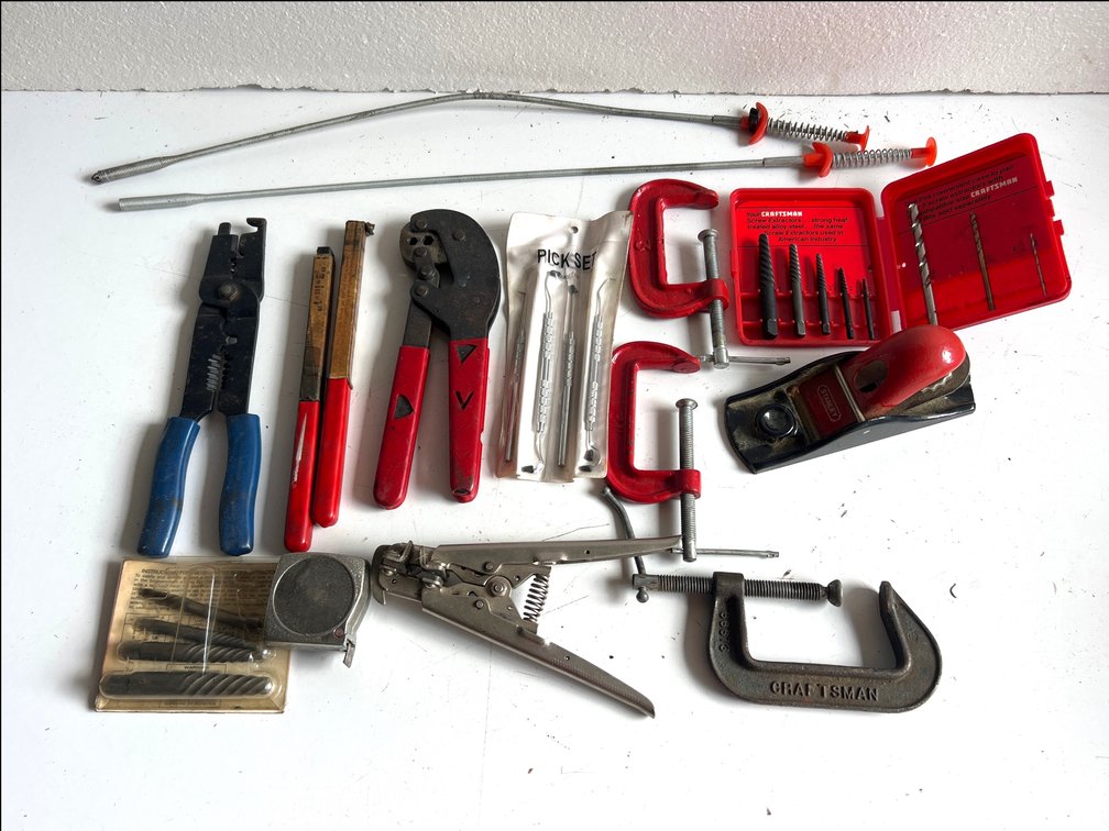 Block Plane, C-Clamps, Screw Extractors, and Hand Tools