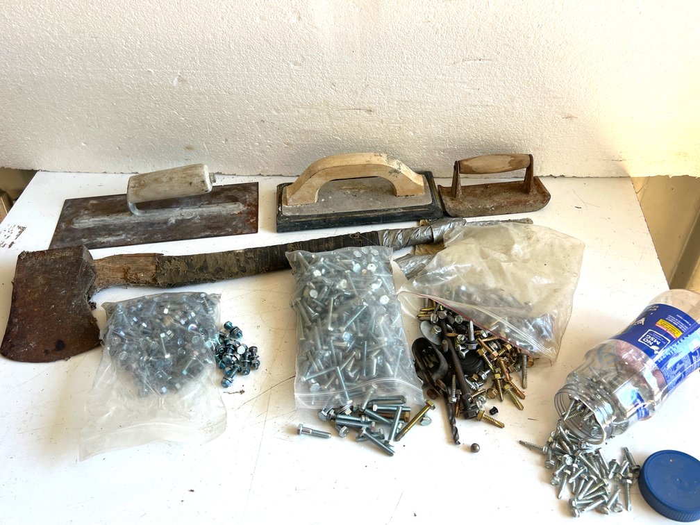 Axe, Masonry Trowel, Float, and Hardware Fasteners