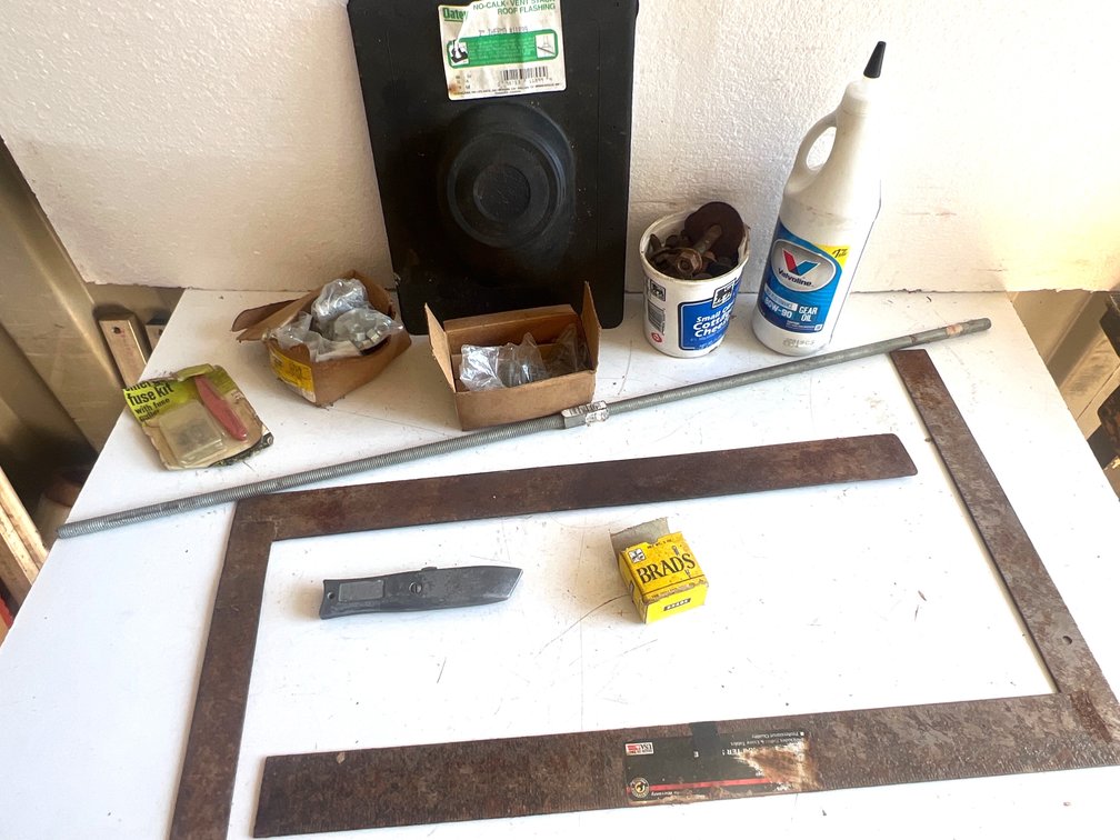 Framing Squares, Roof Flashing, Hardware, and Workshop Tools