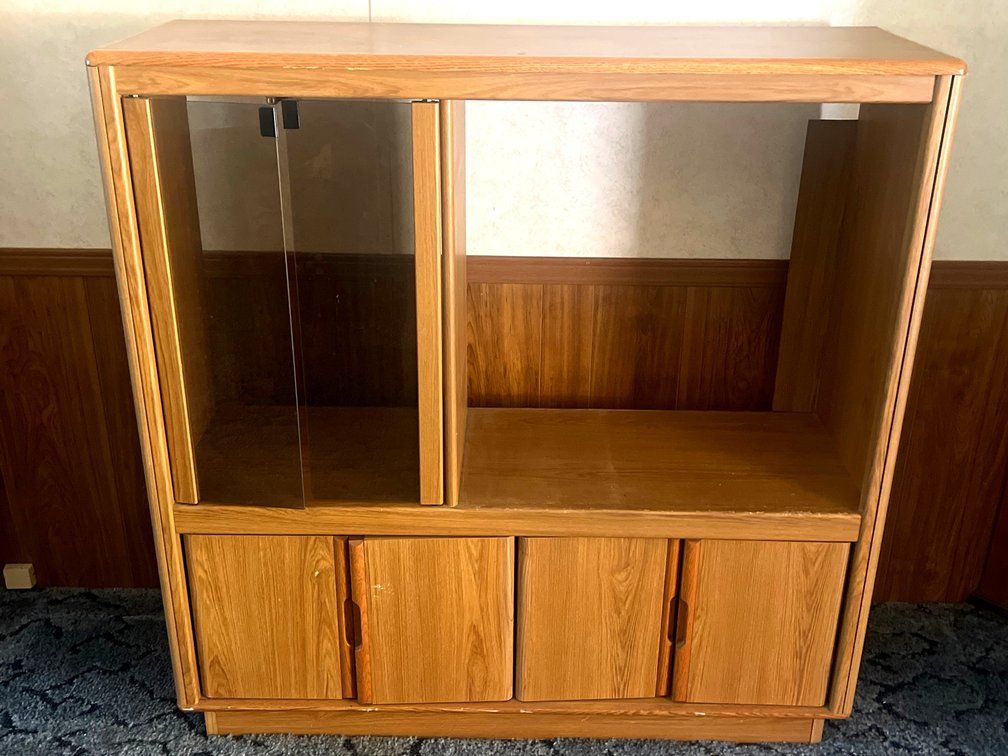 Oak Finish Media Entertainment Center Cabinet