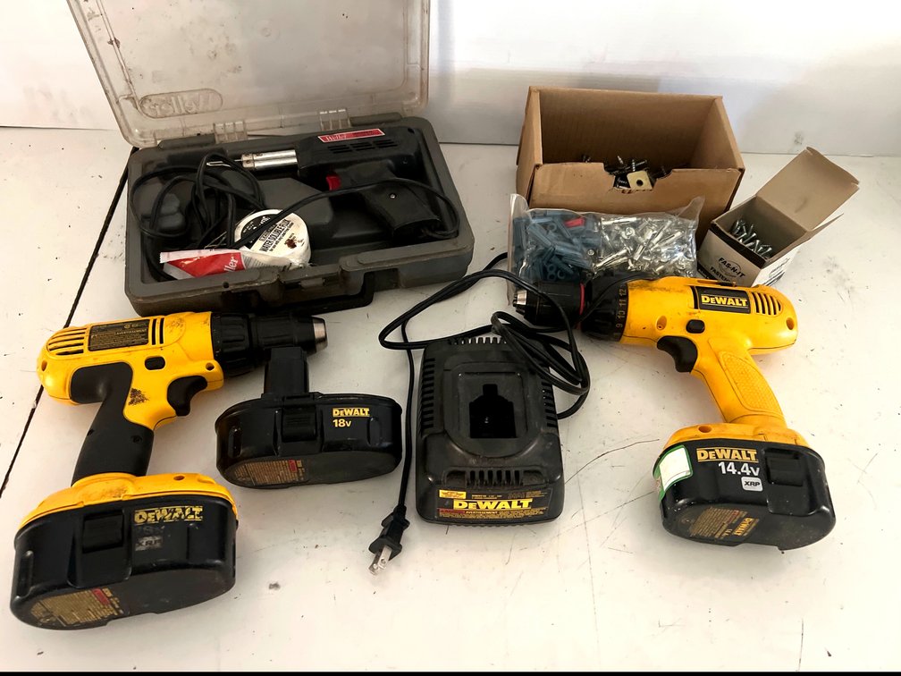 Cordless Drills, Soldering Gun Kit, and Fasteners