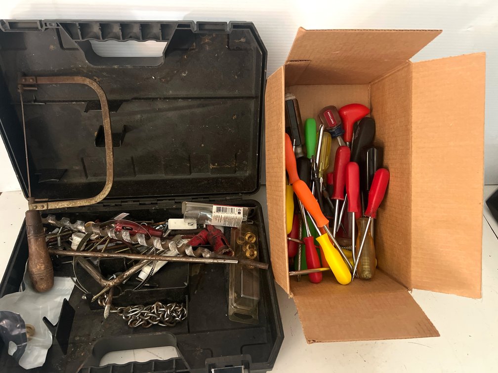Screwdrivers, Coping Saw, Drill Bits, and Hardware