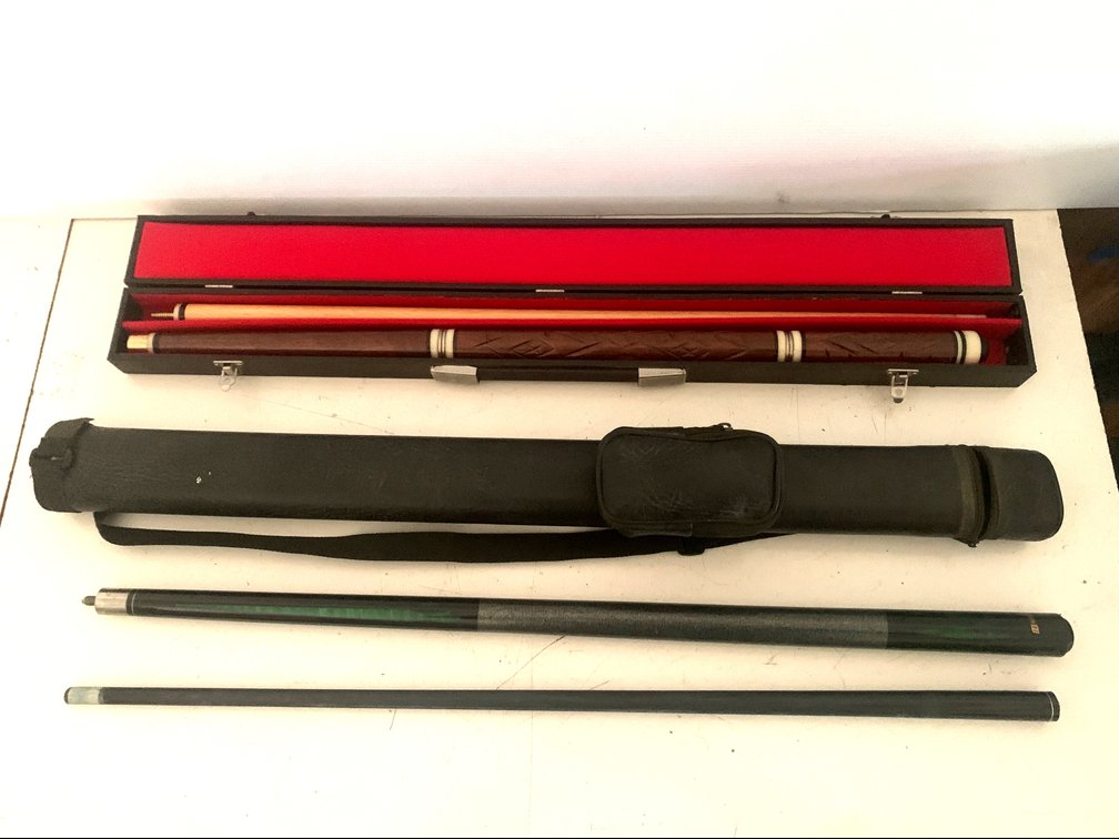 2 Two-Piece Pool Cues with Carrying Cases