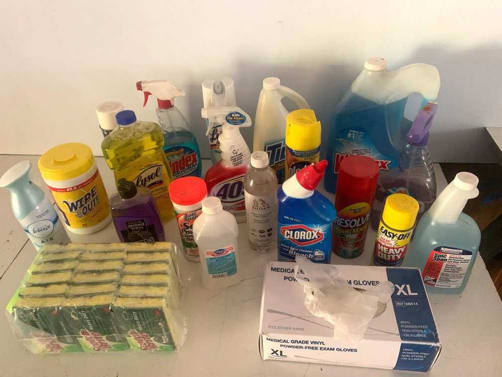 Cleaning Supplies, Sponges, and Vinyl Exam Gloves
