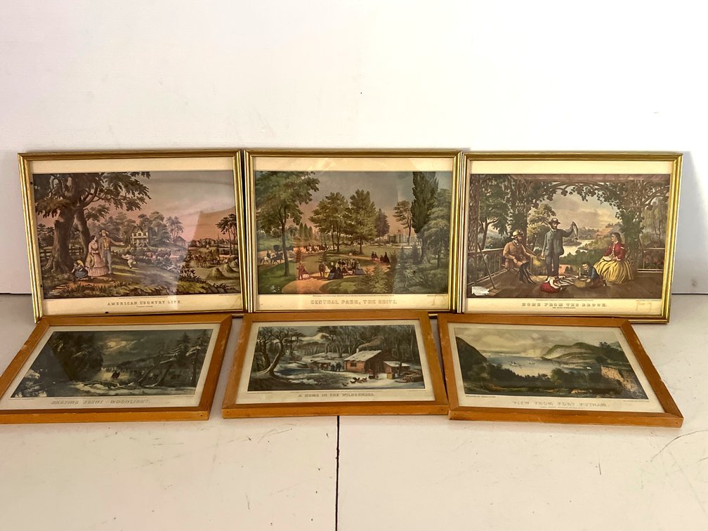 Framed Currier & Ives and N. Currier Art Prints
