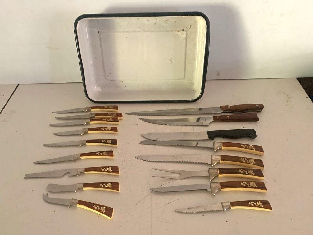 Enamelware Tray, Kitchen Knives, and More