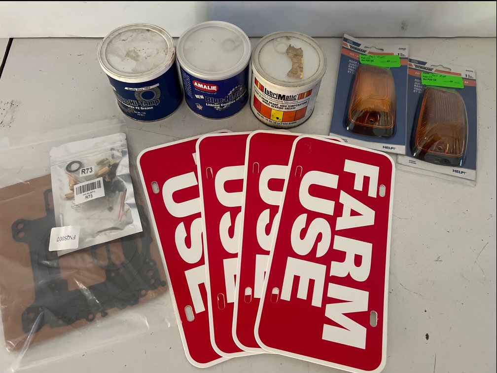 Automotive Grease, Roof Lamp Kits, and Farm Use Plates