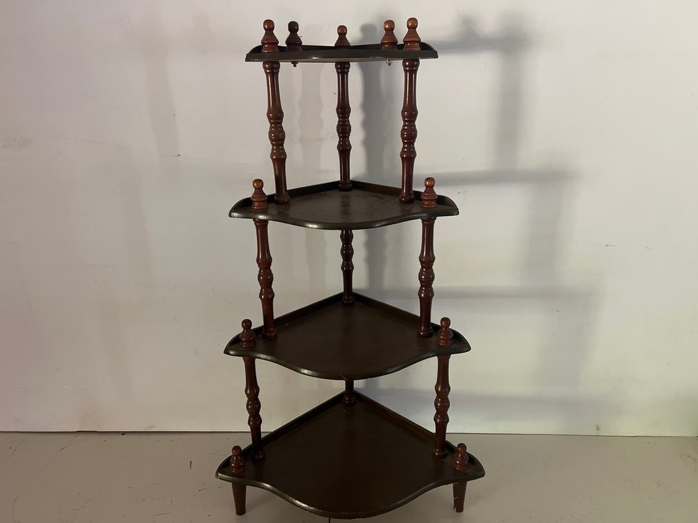 Four-Tier Dark Wood Corner Whatnot Shelf
