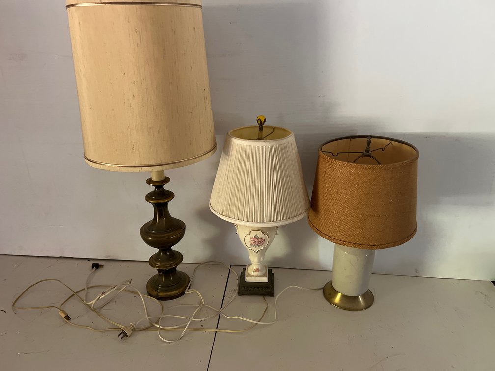Ceramic and Brass-Tone Table Lamps with Shades