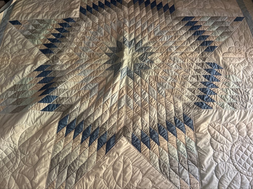 Blue and Cream Lone Star Patchwork Quilt