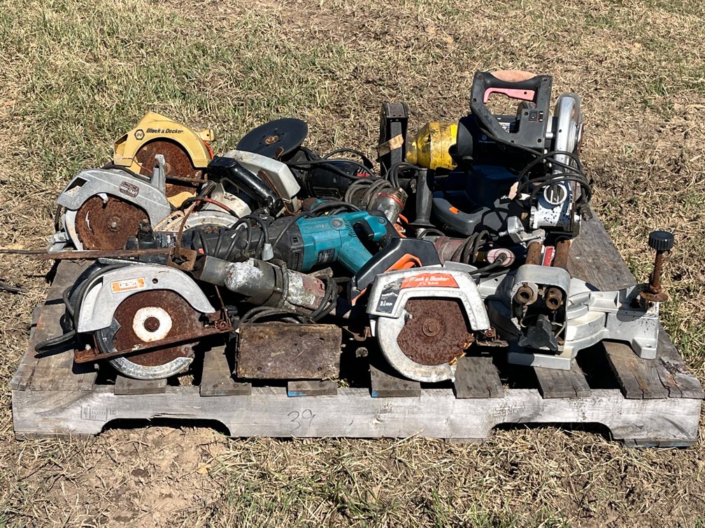 Misc Lot, Compound Miter Saws, Circular Saws, Bench Grinder, and More