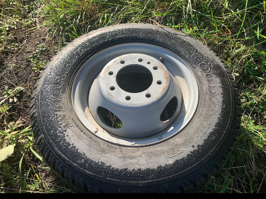 Goodyear Wrangler LT225/75R16 Tire on 8-Lug Steel Dually Wheel