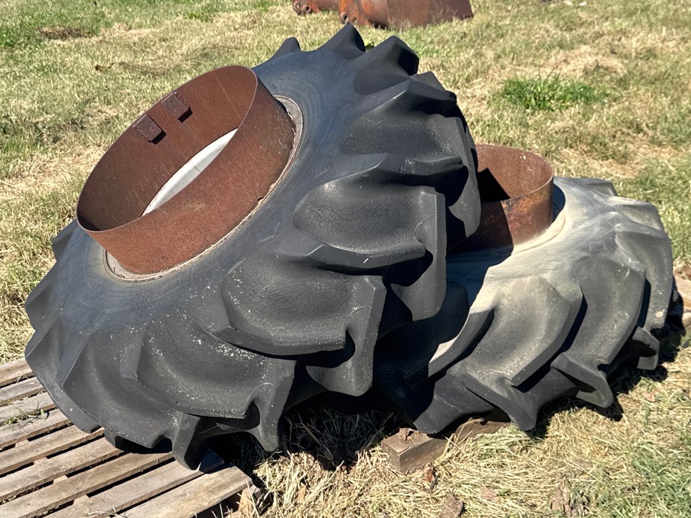 Goodyear 18.4-26 Tractor Tires with Dual Wheel Spacers