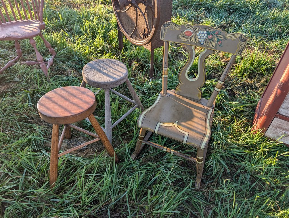 Antique Rocking Chair And Two Stools
