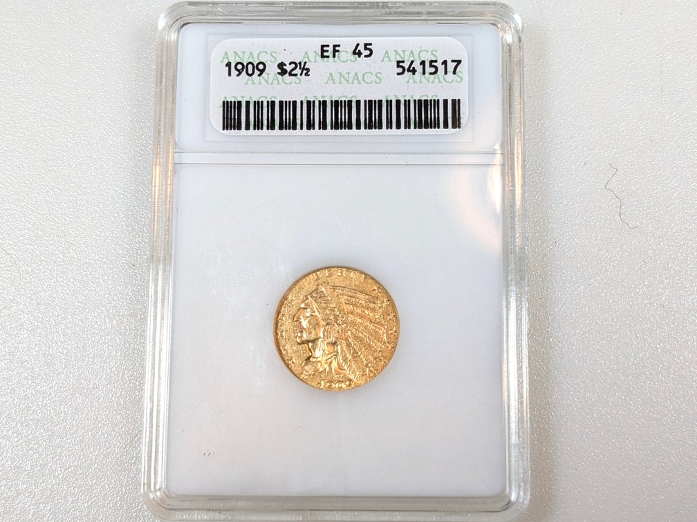 1909 Indian Head Gold 1/4 Eagle ANACS EF45
