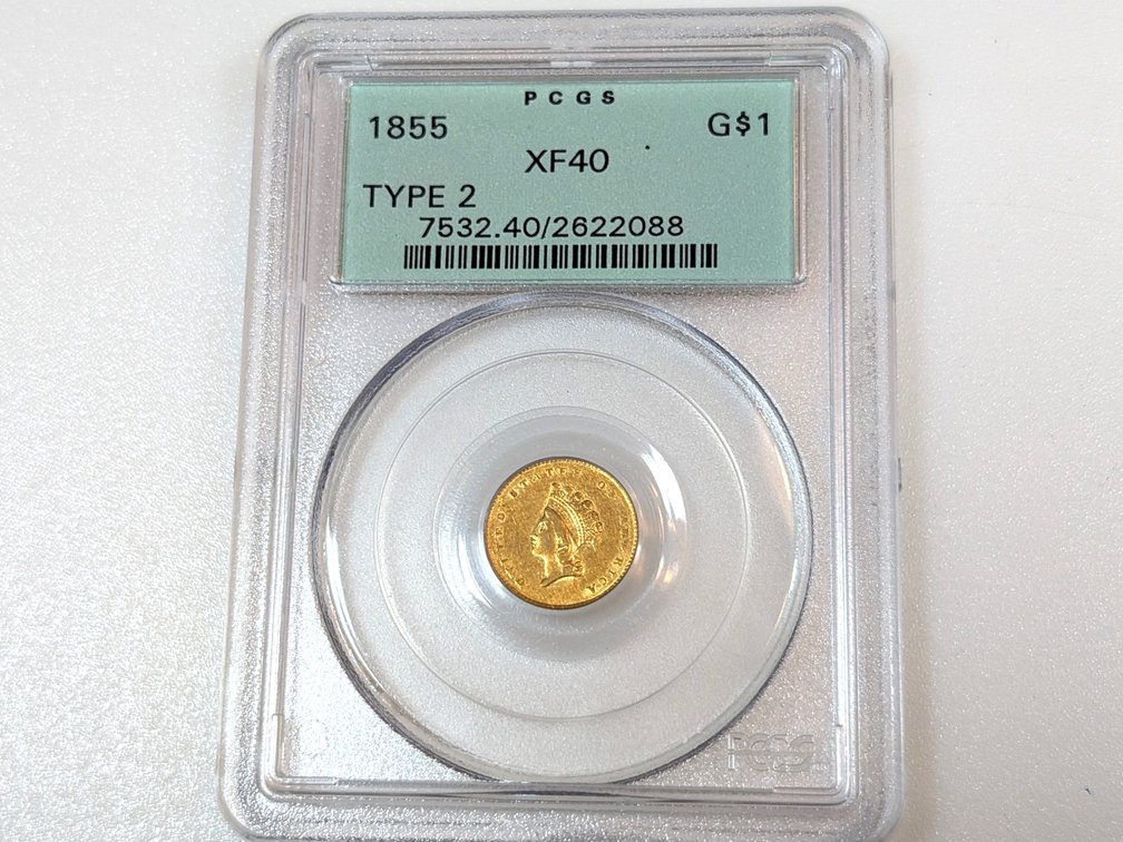 1855 $1 Gold Piece Type 2 PCGS XF40