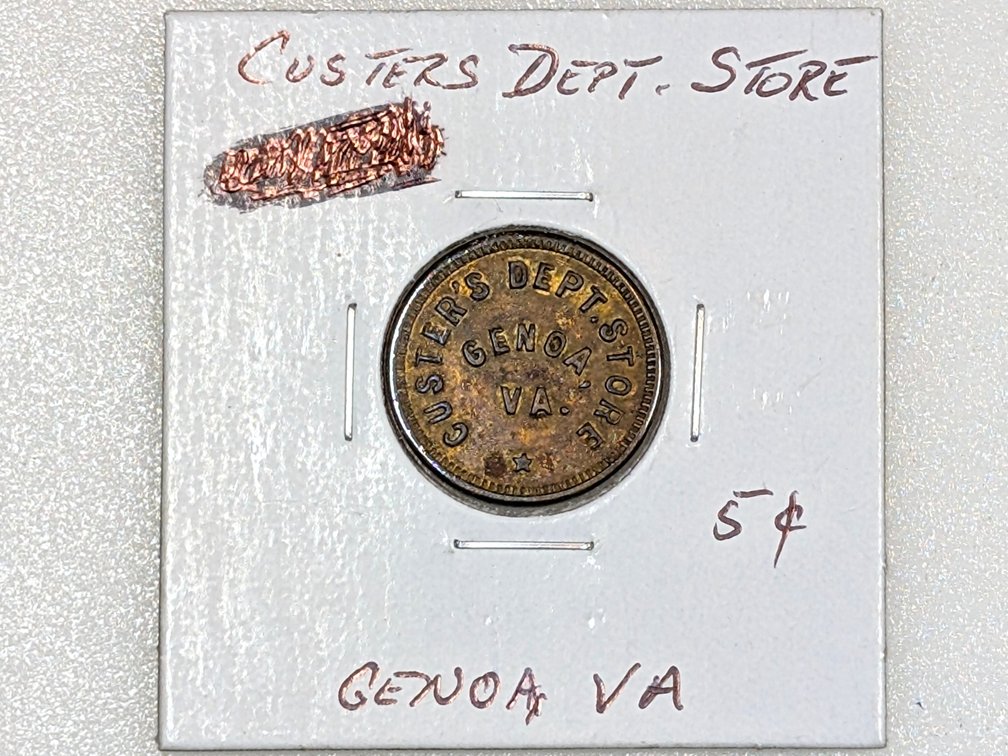 Custers Dept Store 5 Cent Token