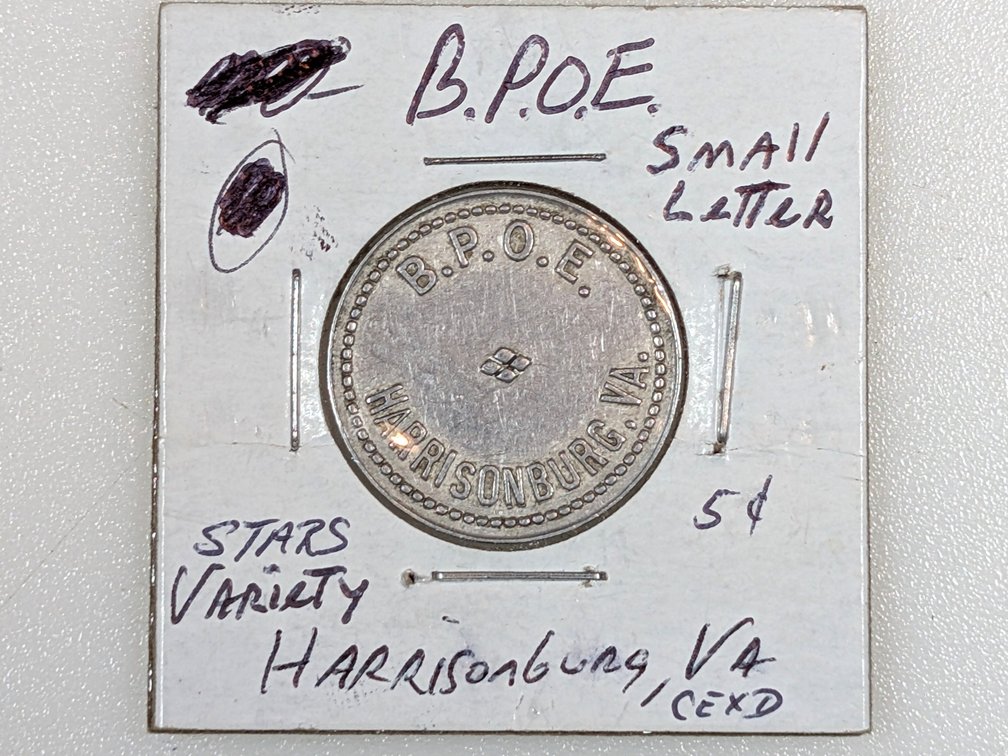 B.P.O.E 5 Cent Token Small Stars Small Letter Variety 