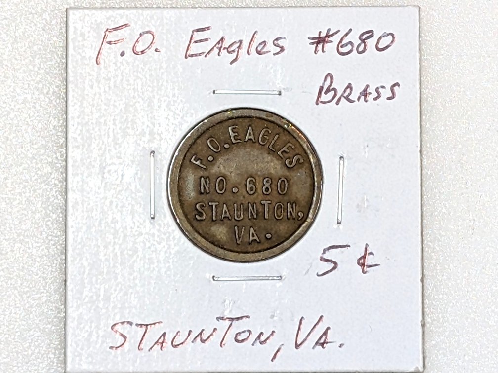 F.O. Eagles 5 Cent Brass Token