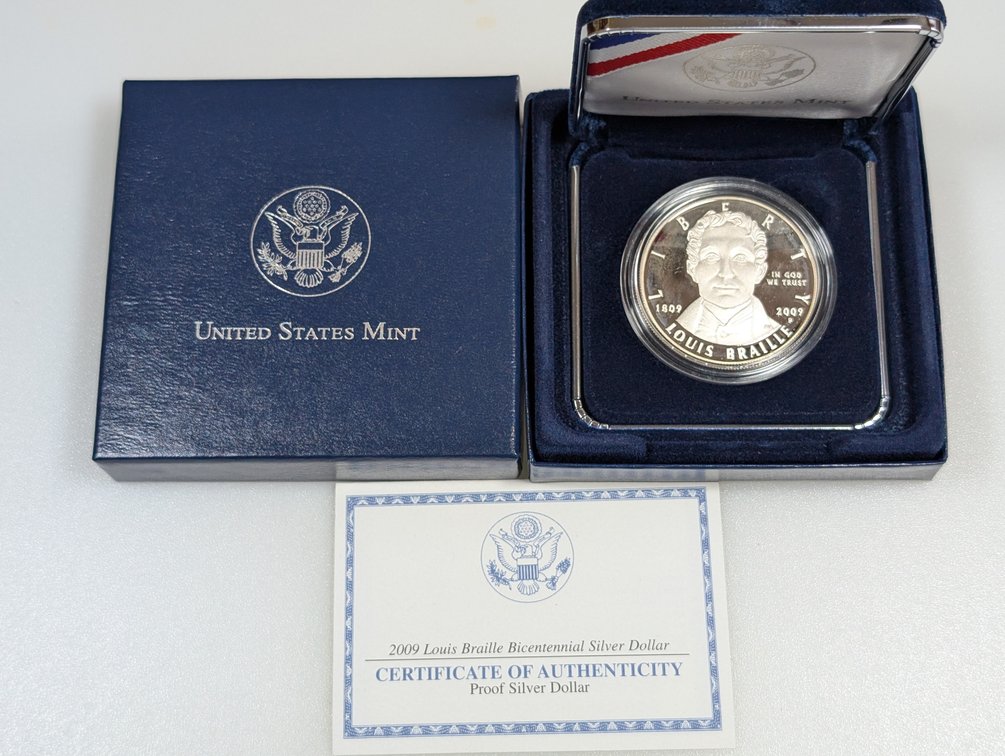 2009 Louis Braille Proof Silver Dollar