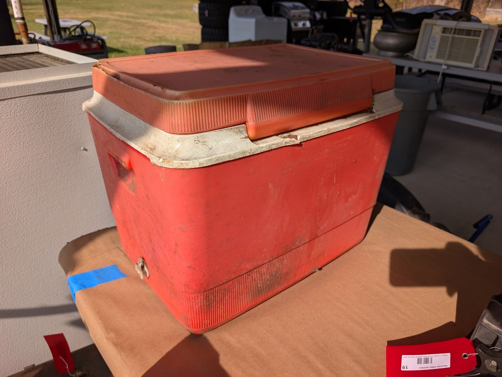 Old Cooler With Misc Tools and Wire Grip
