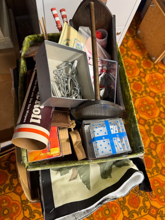 Contents of West Basement wall, Desks, Bookshelf's, beads, craft materials, Trash cans photo 3