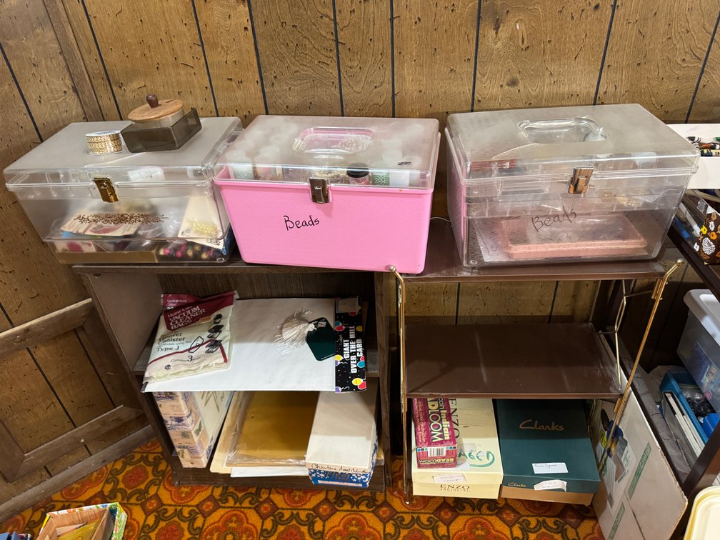 Contents of West Basement wall, Desks, Bookshelf's, beads, craft materials, Trash cans photo 10