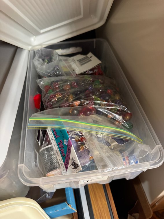 Contents of West Basement wall, Desks, Bookshelf's, beads, craft materials, Trash cans photo 11