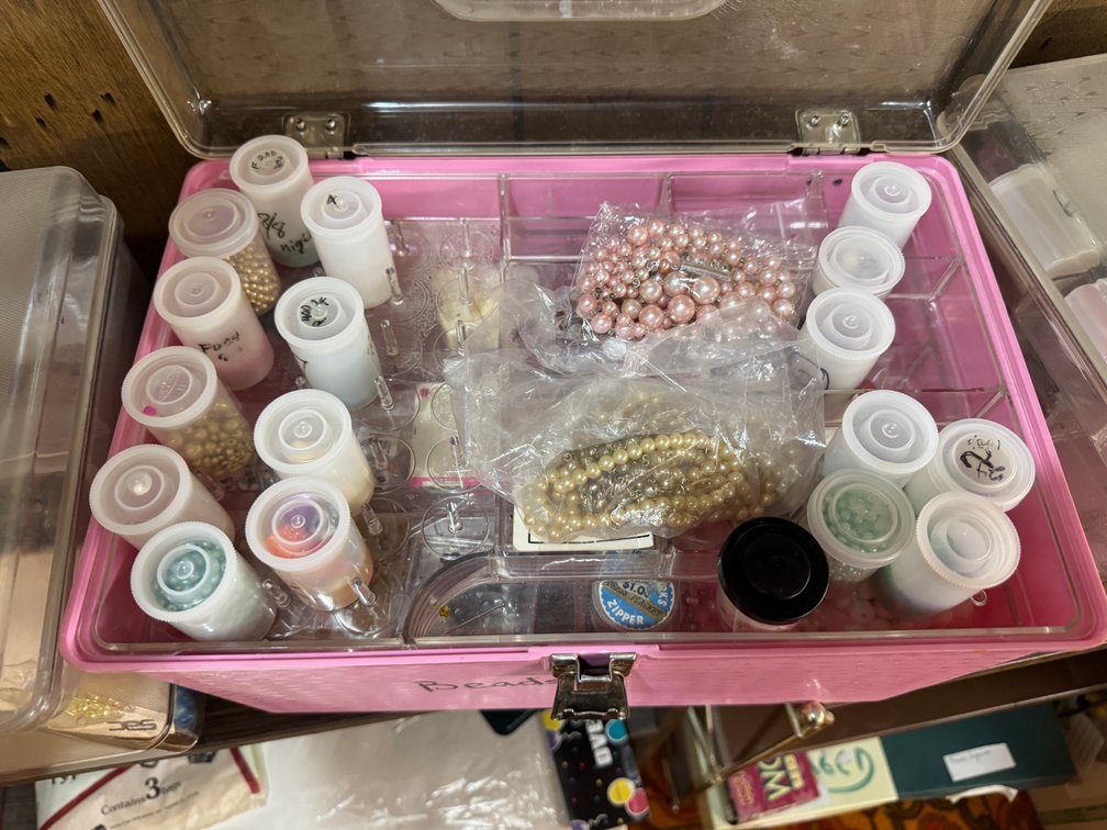 Contents of West Basement wall, Desks, Bookshelf's, beads, craft materials, Trash cans photo 12
