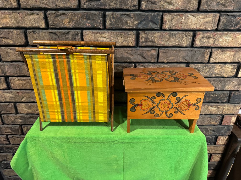 Wood Stool and Magazine Rack