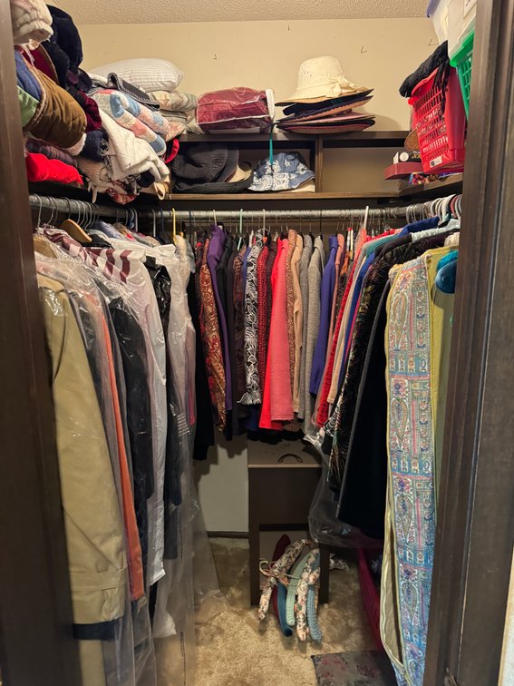 Large Closet full of High end vintage clothing, scarfs, blankets, and hats small or petite sizes