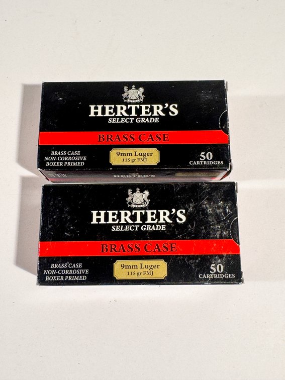 100 Rounds Herter's 9mm Luger Brass Case