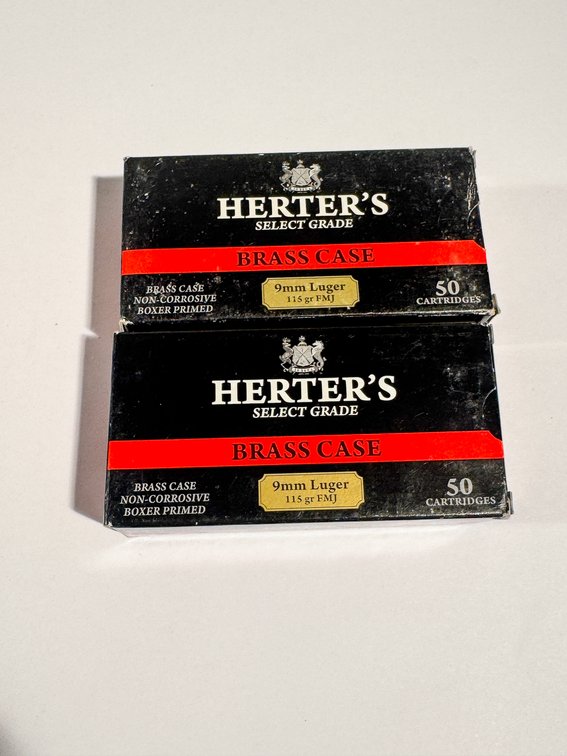 100 Rounds Herter's 9mm Luger Brass Case