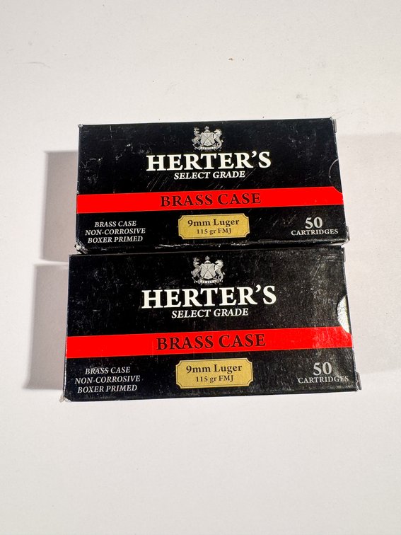 100 Rounds Herter's 9mm Luger Brass Case